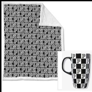 VS Pink Faux Fur Black With White Limited Edition Blanket And Mug.